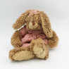 Peluche lapin marron robe rayé rouge LOUISE MANSEN
