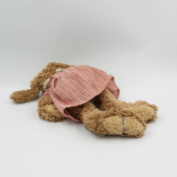Peluche lapin marron robe rayé rouge LOUISE MANSEN