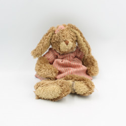 Peluche lapin marron robe rayé rouge LOUISE MANSEN
