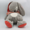 Doudou range pyjama lapin gris rouge rayé SUCRE D'ORGE