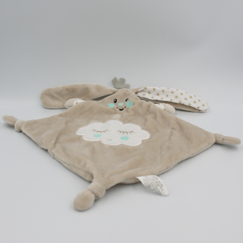 Doudou plat lapin beige blanc bleu nuage AUCHAN