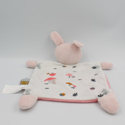 Doudou plat lapin rose blanc champignon MOTS D'ENFANTS