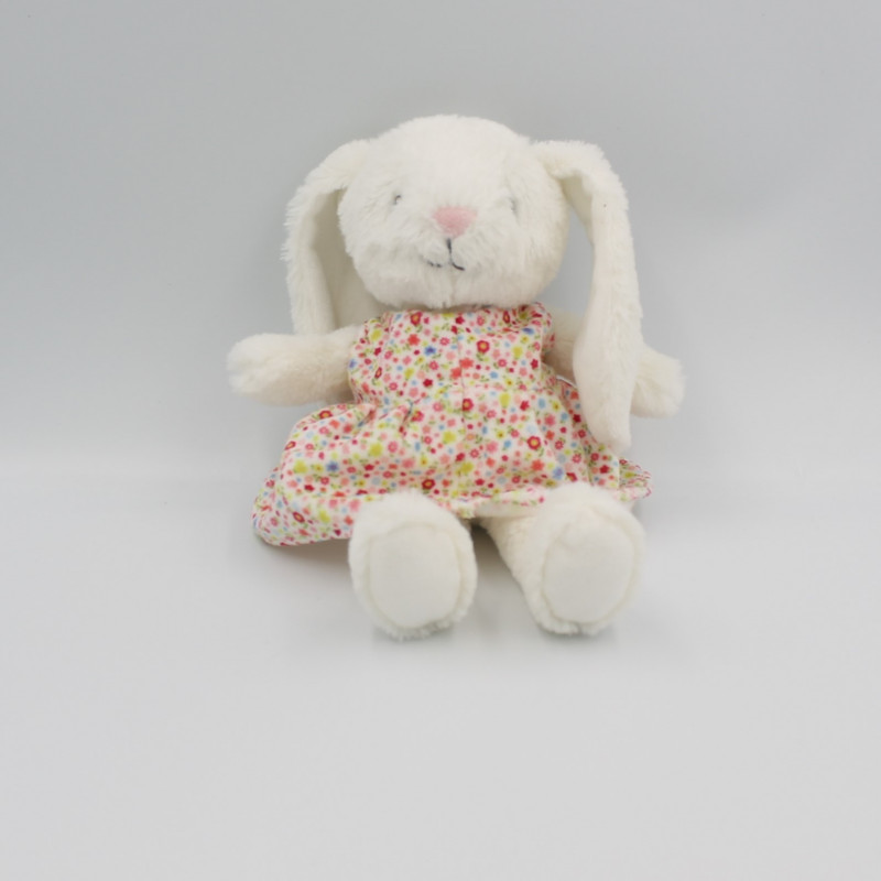 Doudou lapin blanc rose fleurs POMMETTE