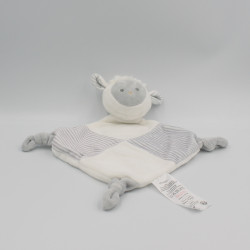 Doudou plat mouton blanc gris rayé TOM & KIDDY