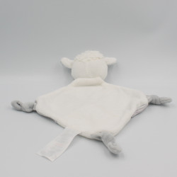 Doudou plat mouton blanc gris rayé TOM & KIDDY