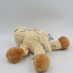 Doudou tigre léopard Léo beige marron bonnet vert NOUKIE'S