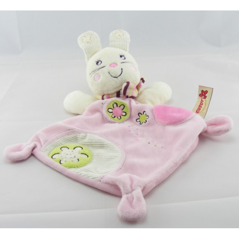 Doudou plat lapin bleu fleurs brodées NICOTOY