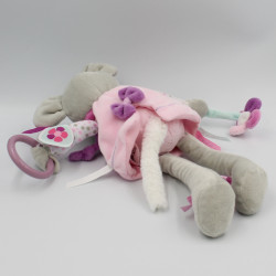 Doudou et compagnie souris grise rose violet hochet fleur Pearly