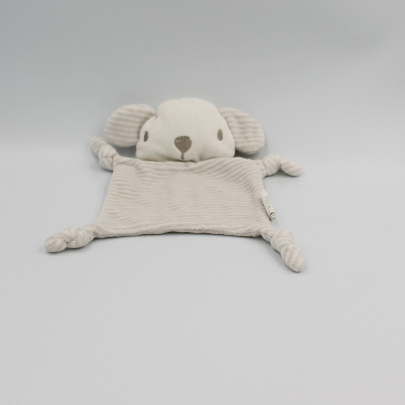 Doudou plat chien beige blanc rayé POMMETTE