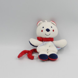 Doudou attache tétine ours blanc rouge bleu SUCRE D'ORGE