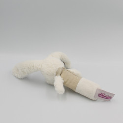 Doudou baton hochet lapin blanc beige POMMETTE