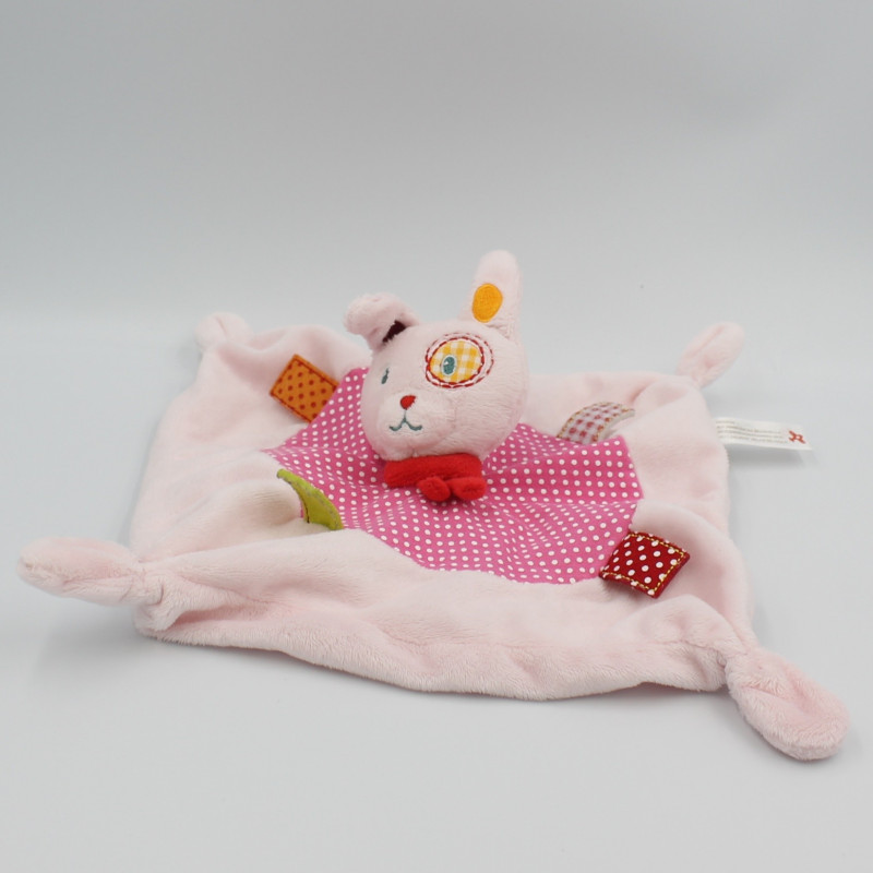 Doudou plat lapin rose vert pois rapiécé NICOTOY