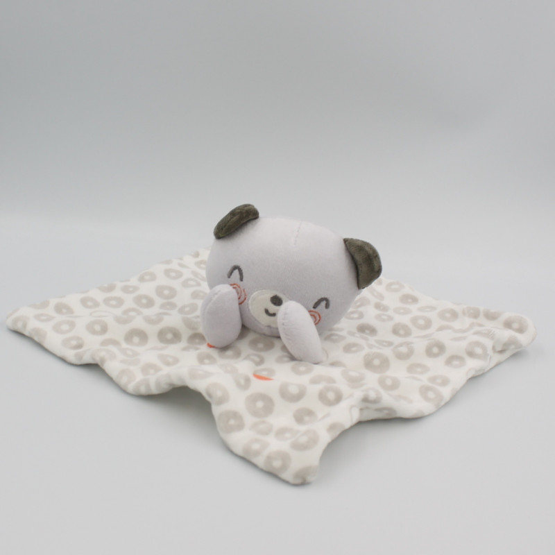 Doudou plat ours gris blanc ronds MOTS D'ENFANTS SIPLEC
