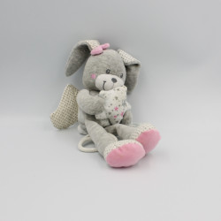 Doudou musical lapin gris blanc rose coeurs ailes Simba toys Nicotoy
