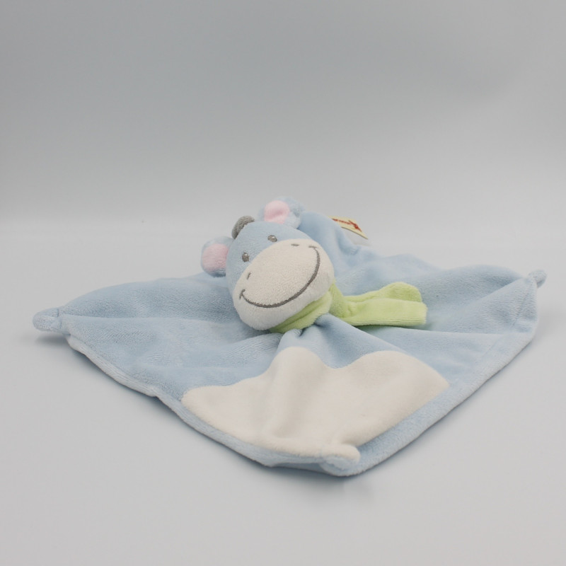 Doudou plat âne cheval bleu écharpe verte NICOTOY
