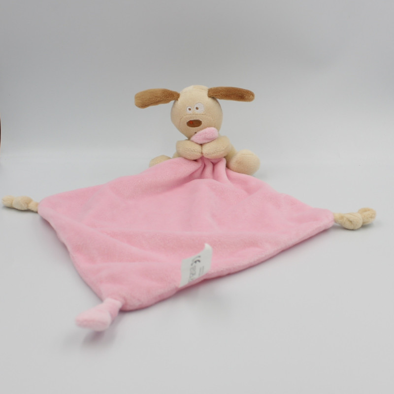Doudou chien beige mouchoir rose DUFFI