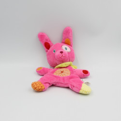 Doudou plat lapin rose vert rouge pois rapiécé NICOTOY