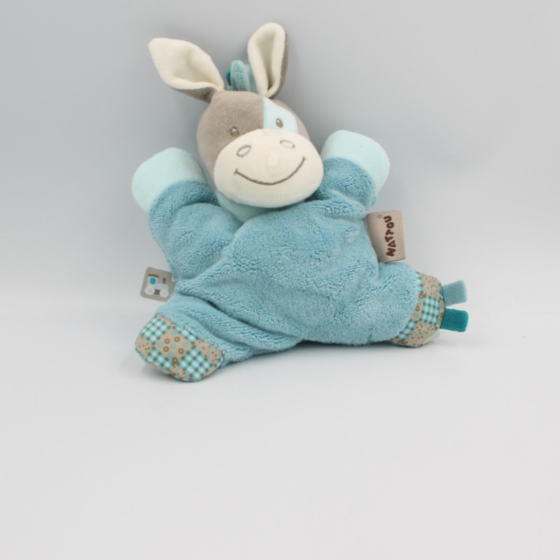Doudou semi plat âne cheval gris bleu Gaston et Cyril NATTOU