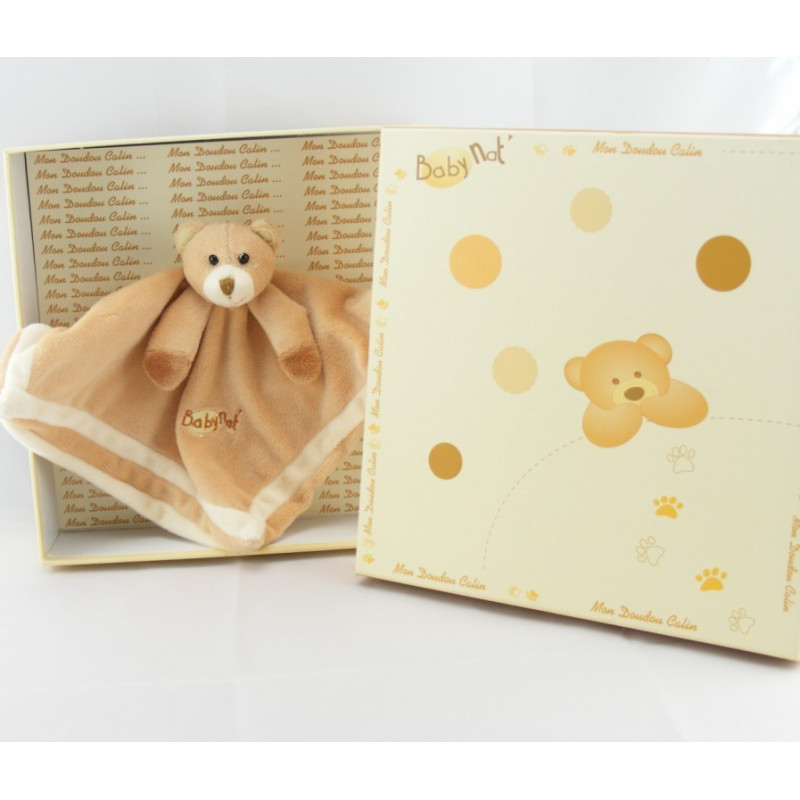 Doudou plat carré ours beige marron BABY NAT 