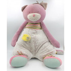 Doudou géant chat rose vert gris les Pachats MOULIN ROTY