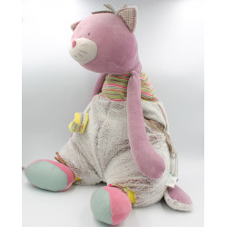 Doudou géant chat rose vert gris les Pachats MOULIN ROTY