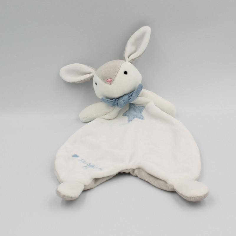 Doudou plat lapin blanc gris bleu Snuggles H&M