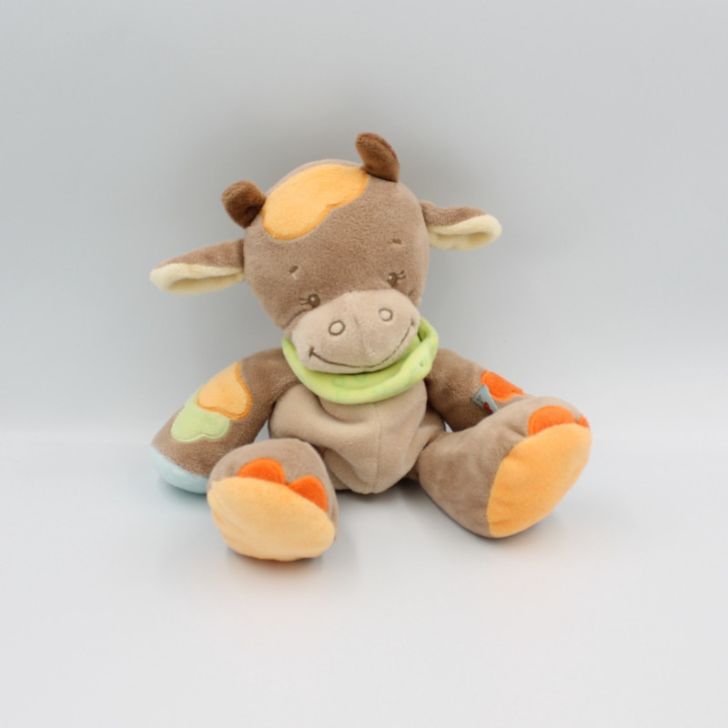 Doudou girafe vache marron bleu vert orange NATTOU