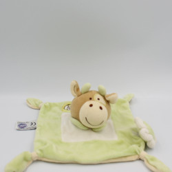 Doudou plat vache vert blanc fleur Dodo d'amour MGM