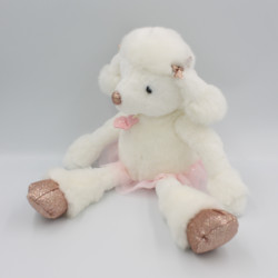 Peluche chien caniche blanc tutu rose Les petits Twists Roxane HISTOIRE D'OURS