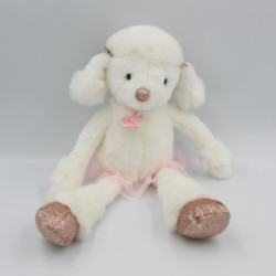 Peluche chien caniche blanc tutu rose Les petits Twists Roxane HISTOIRE D'OURS