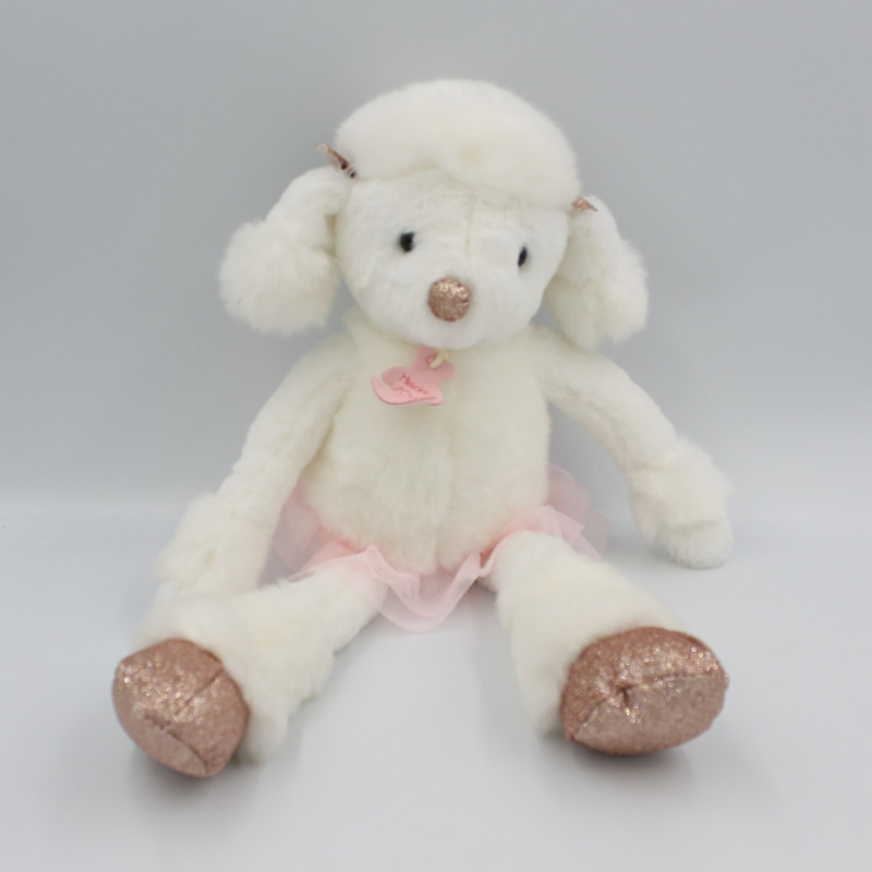 Peluche chien caniche blanc tutu rose Les petits Twists Roxane HISTOIRE D'OURS