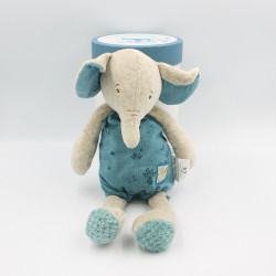 Doudou éléphant bleu gris Bergamote Sous mon baobab MOULIN ROTY