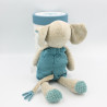 Doudou éléphant bleu gris Bergamote Sous mon baobab MOULIN ROTY