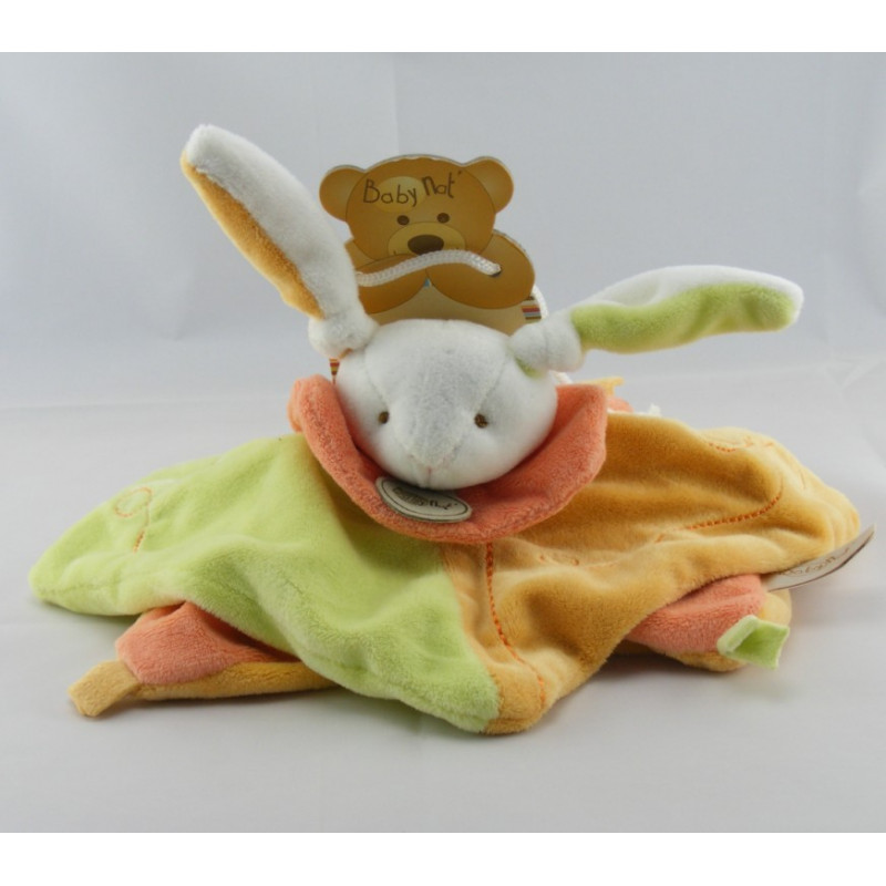 Doudou plat noeuds lapin jaune vert orange BABY NAT NEUF