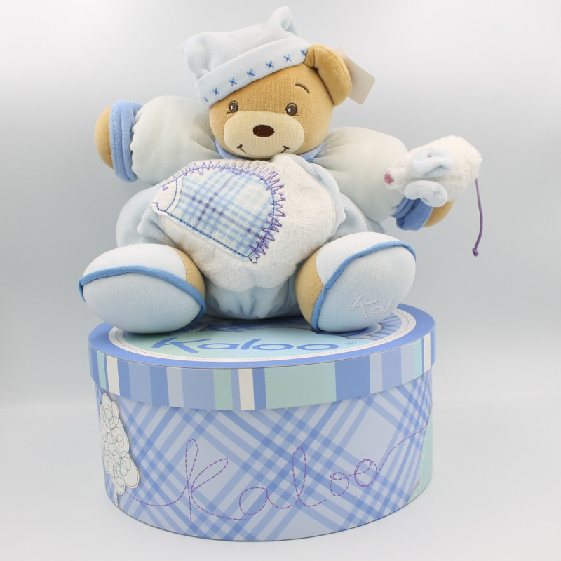 Doudou ours bleu blanc hérisson KALOO NEUF