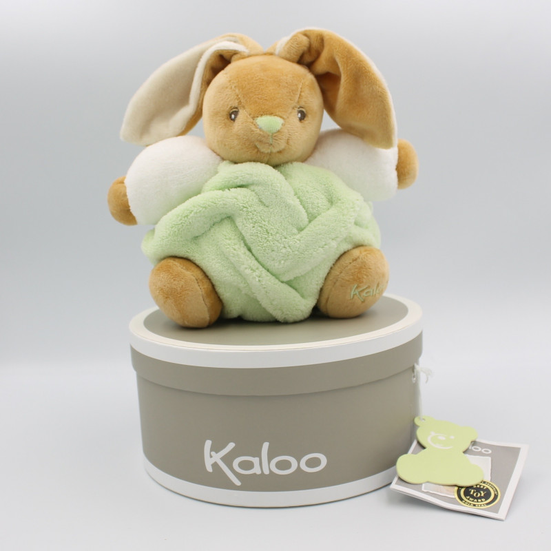 Doudou lapin plume beige vert KALOO