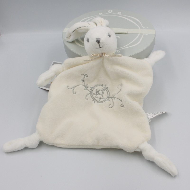 Doudou plat lapin blanc gris PERLE KALOO