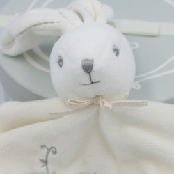 Doudou plat lapin blanc gris PERLE KALOO