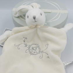 Doudou plat lapin blanc gris PERLE KALOO