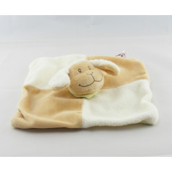 Doudou plat mouton agneau beige blanc foulard vert BENGY