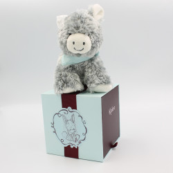 Doudou ane gris blanc foulard bleu Régliss KALOO petit modèle