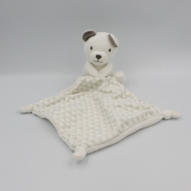 Doudou ours blanc gris triangles mouchoir NICO