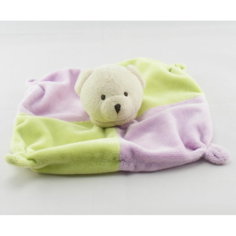 Doudou plat ours vert mauve CMP