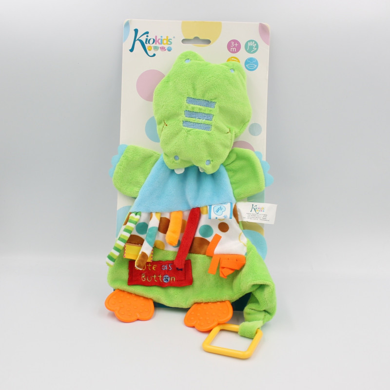 Doudou plat crocodile vert bleu KIOKIDS