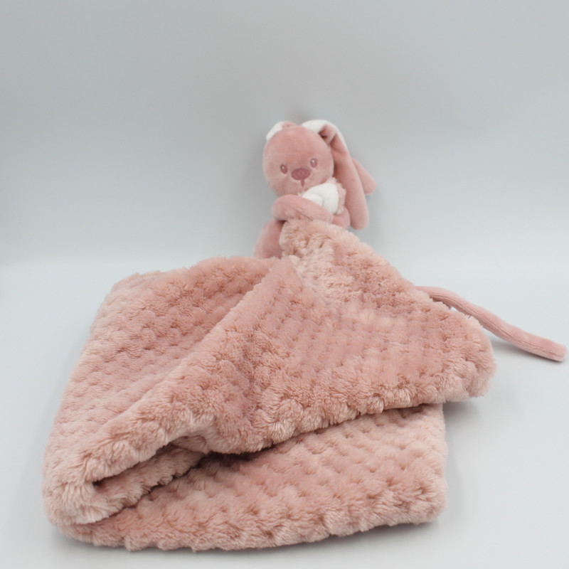Doudou lapin rose blanc couverture Lapidou NATTOU