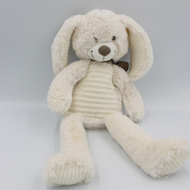 Grand Doudou lapin blanc laine écharpe marron TEX BABY