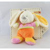 Doudou lapin rose orange vert coeur brodé NICOTOY