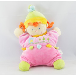 Doudou plat lutin fille rose avion arbres NICOTOY