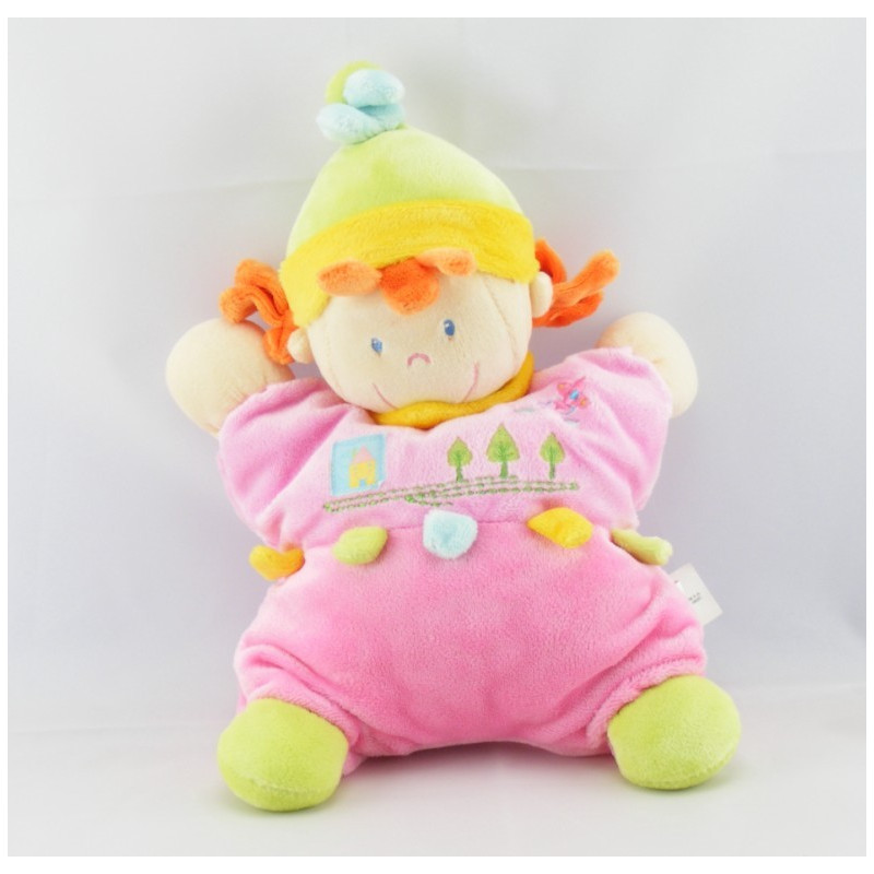 Doudou plat lutin fille rose avion arbres NICOTOY