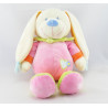 Doudou lapin rose orange vert coeur brodé NICOTOY